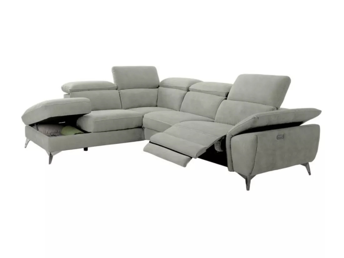 Canapé d'angle de relaxation électrique microfibre Skina-Couleur Gris clair-angle gauche