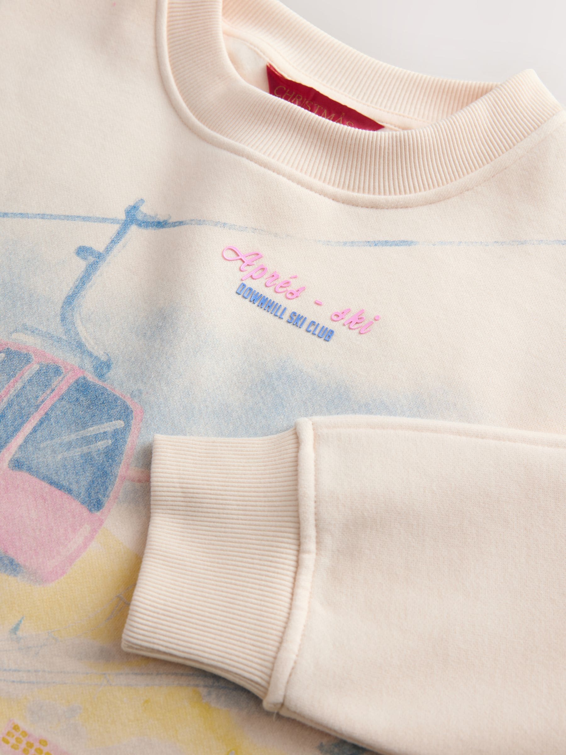 Ecru - Seizoensgebonden Kerstmis grafische ski-scenische lange mouwen ronde hals Sweatshirt