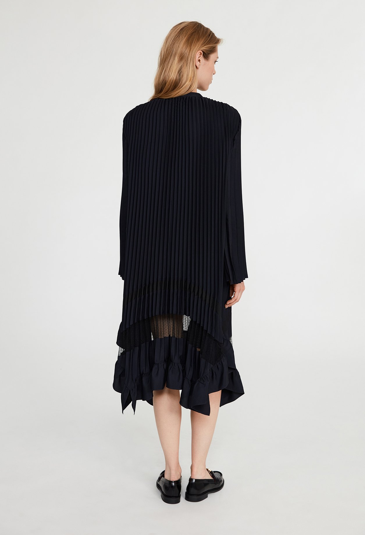 Robe midi plissee asymetrique marine