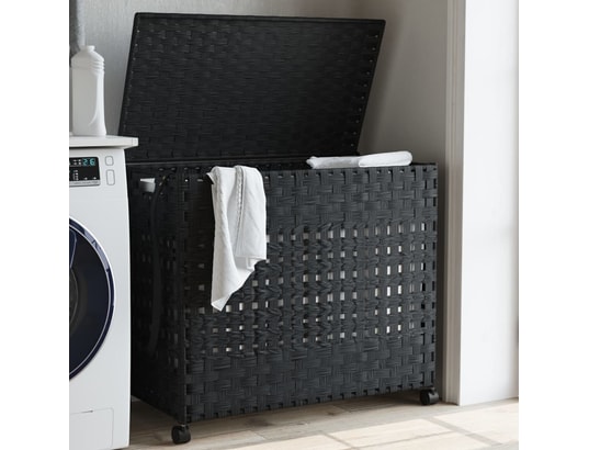 VIDAXL - Panier à linge avec roulettes noir 66x35x60 cm résine tress...