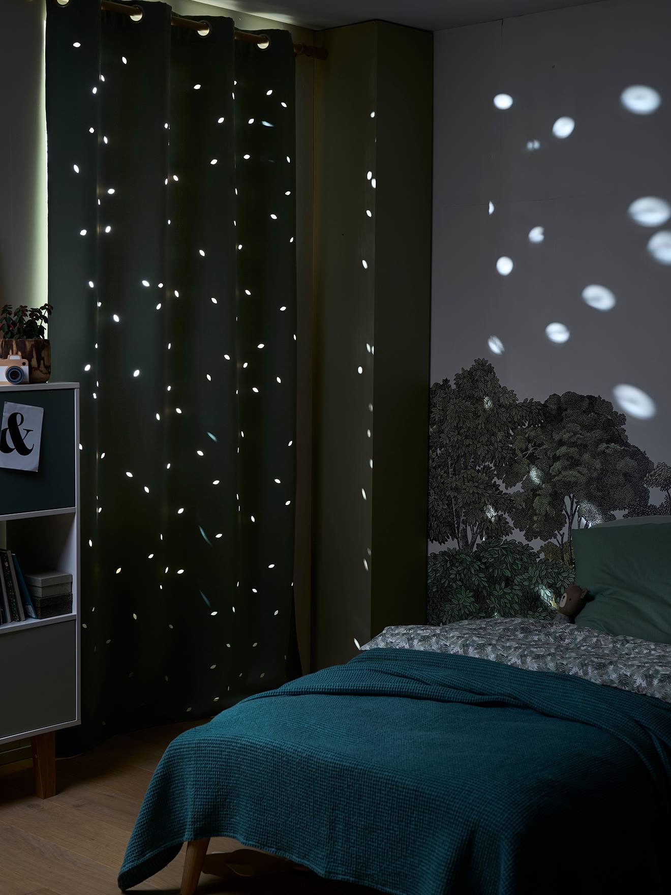 cortina blackout cinza-escura estampada