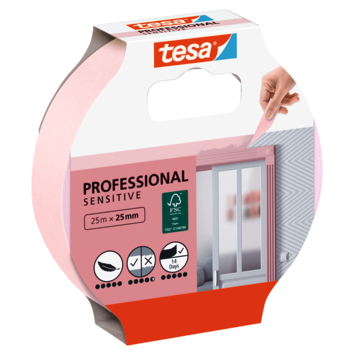 Tesa professional afplaktape sensitive roze 25 mm x 25 m