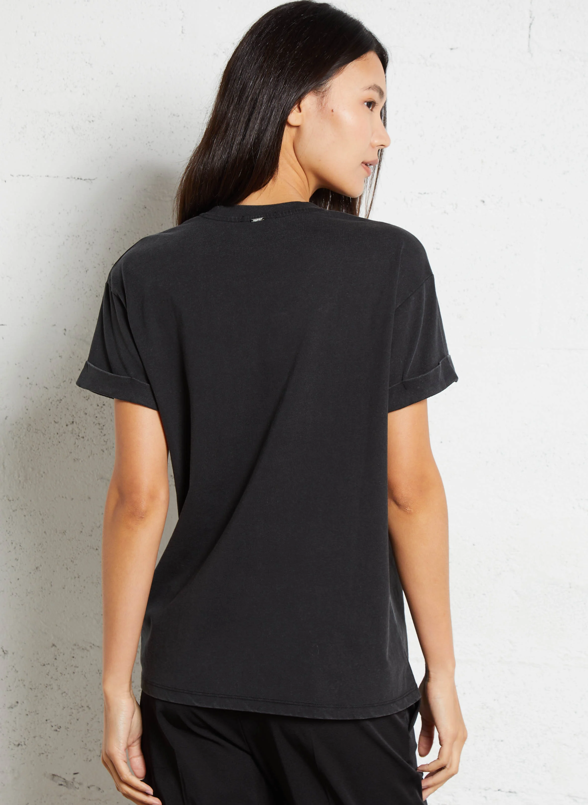 Tee-shirt col rond ample en coton sérigraphié | Noir