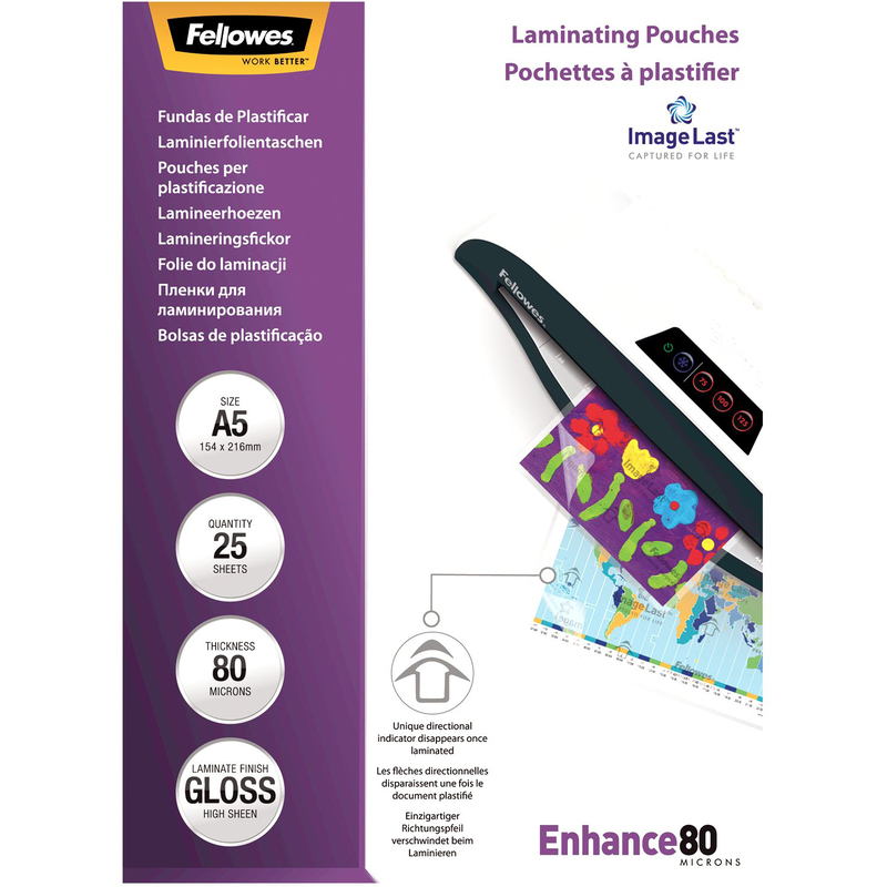 Fellowes Laminierfolien Enhance, A5, 80 mic, glanz, 25 Stück