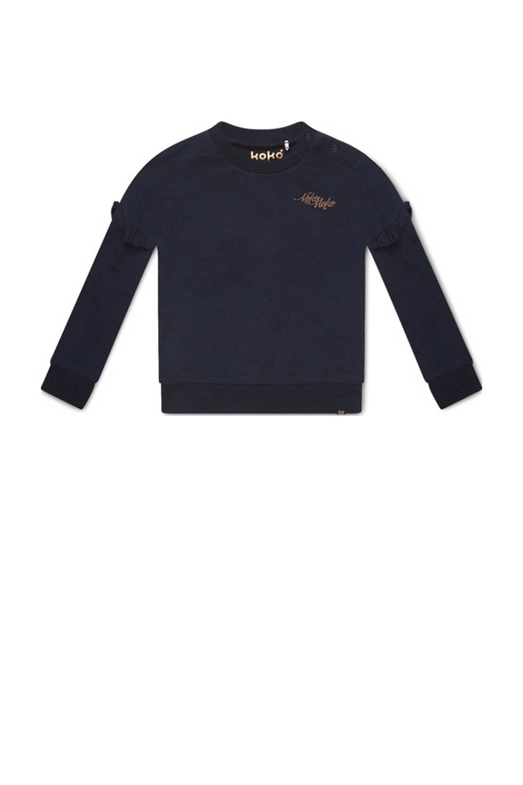 Koko Noko sweater Nova met ruches donkerblauw