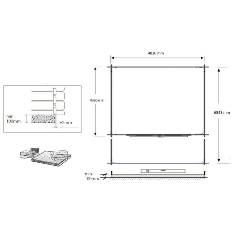 Abri de jardin en bois - 5x5 m - 35 m2 + terrasse avec balustrade et avant-toit en bois - traité