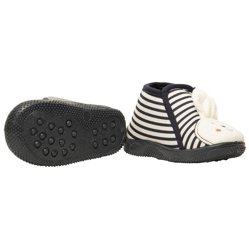 Chaussons forme bottillons rayés patch lapin pour bébé garçon - Bleu marine