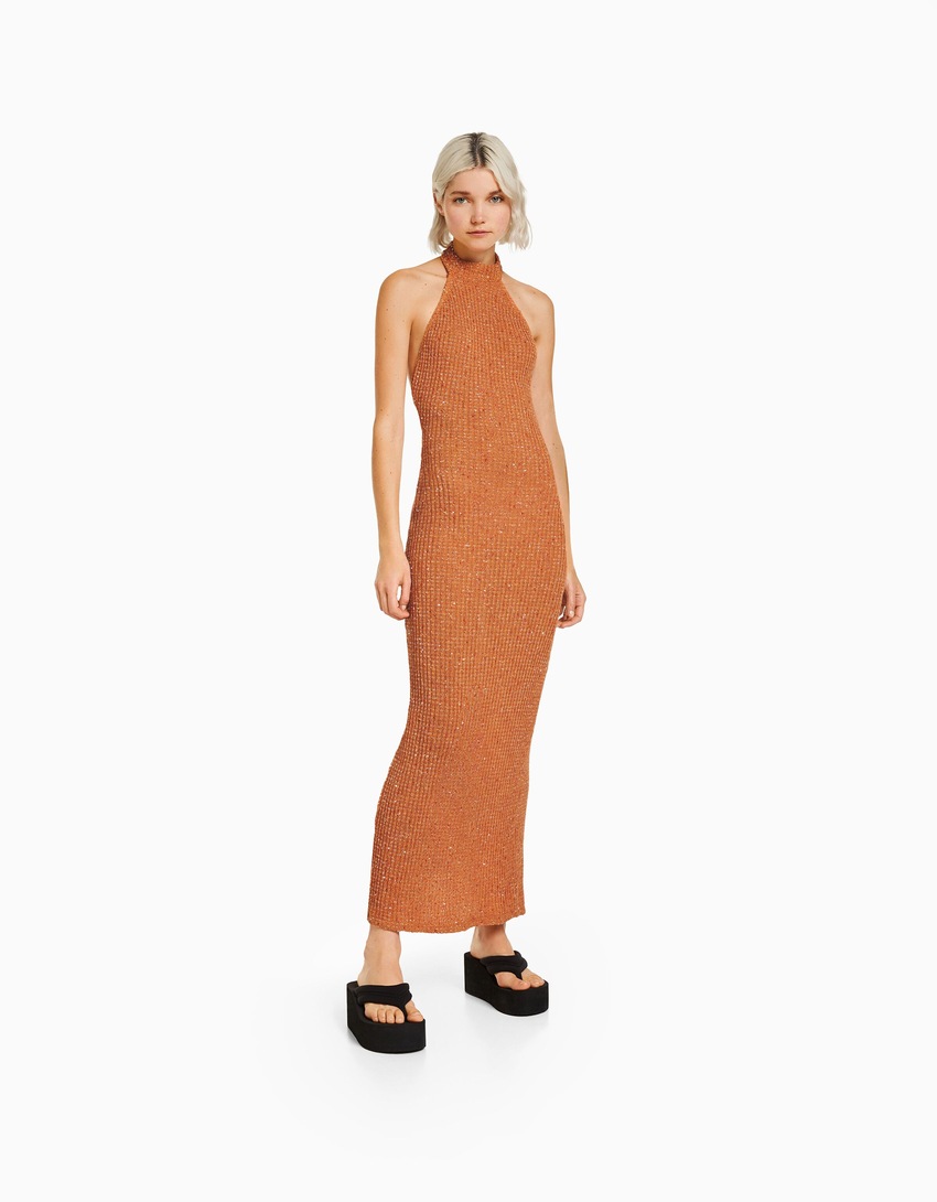 Vestido longo rústico brilhante