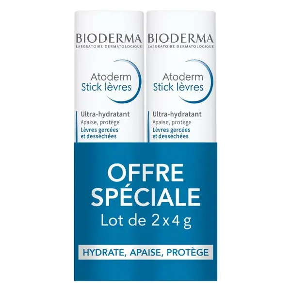 Bioderma Atoderm Bálsamo Labial Ultra-Hidratante, Pacote com 2 x 4g