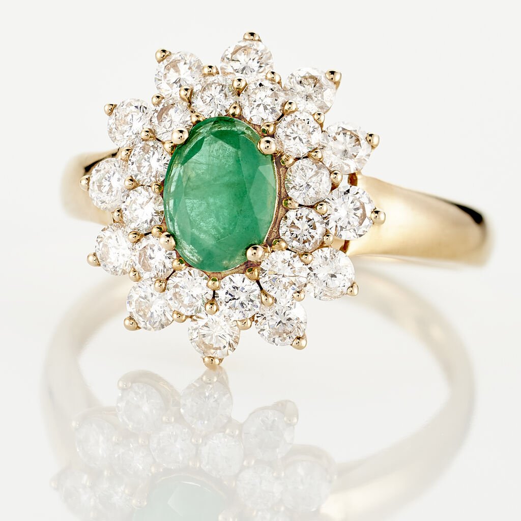Bague Ivan Or Jaune Emeraude Et Diamant