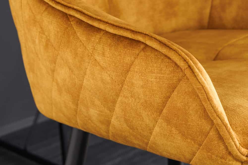 Design Barhocker EUPHORIA senfgelb Samt schwarze Metallbeine Barstuhl mit Lehne