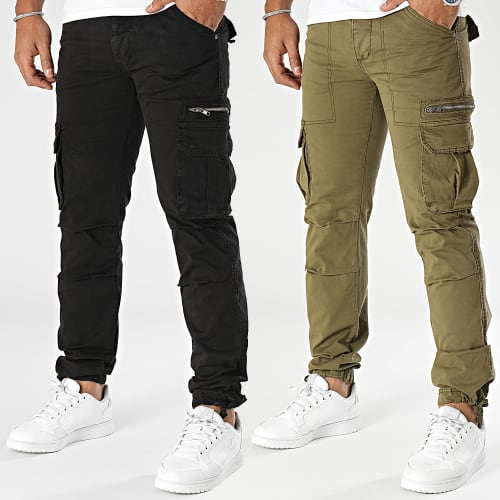 Lot De 2 Pantalons Cargo Vert Kaki Noir