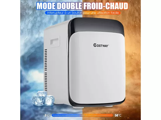 Mini Frigo 15L Mini Réfrigérateur 2 en 1 Fonction de Refroidissement et de Chauffage, Température -3 ℃ ~ 50 ℃, Mini frigo Portable 76 KWh/an pour Maison/Voiture (Blanc) [Classe énergétique E]
