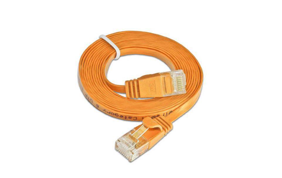 Slimpatchkabel RJ-45 - RJ-45, Cat 6, UTP, 0.1 m, OrangeUnscreened/Unshielded Twisted-Pair-Kabel (UTP) mit Klinkenschutz