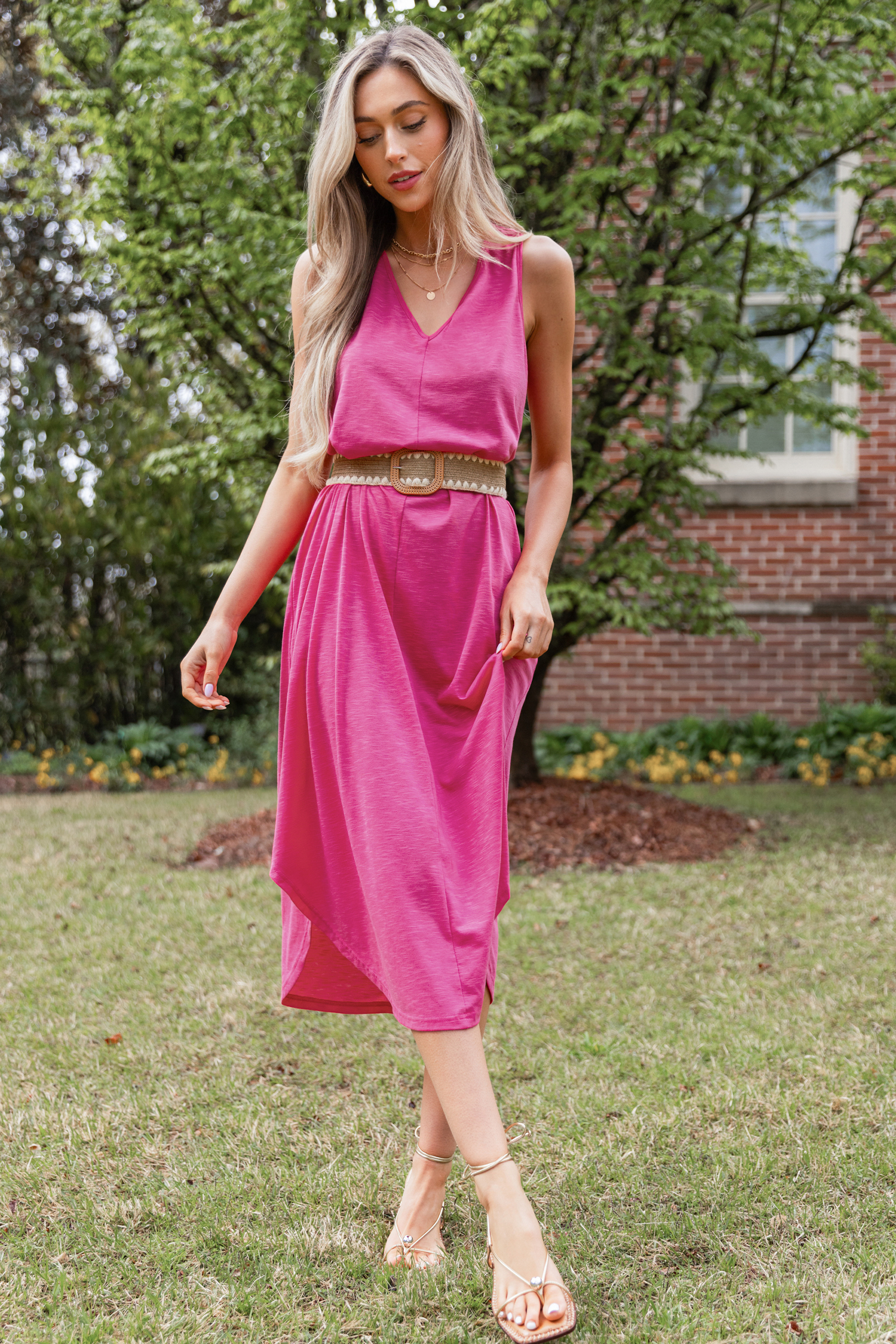 Robe maxi ample sans manches fuchsia