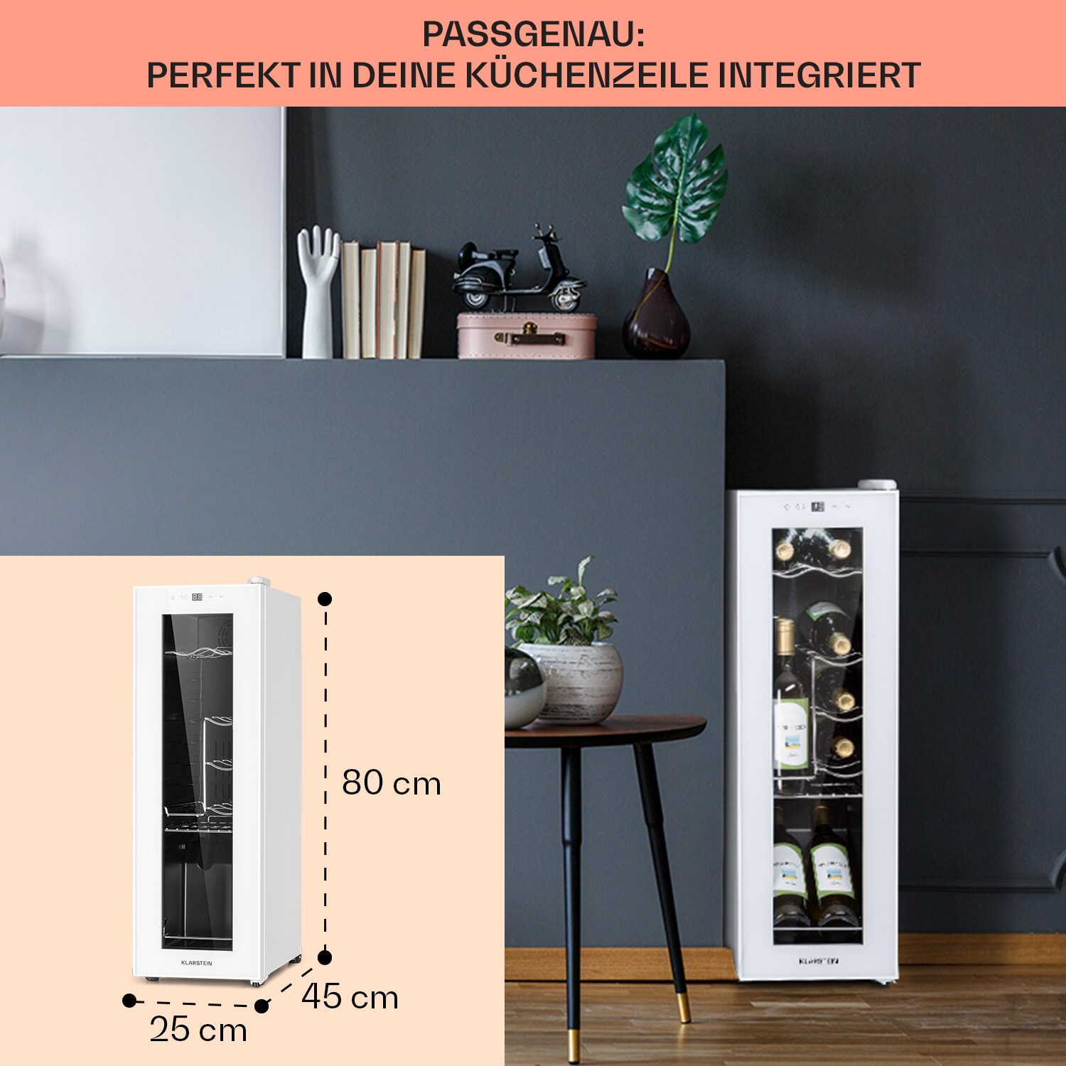 Shiraz 12 Slim Uno Weinkühlschrank 32l/12Fl.Touch 85 W 5-18 °C LED Weiß 32 Liter / 12 Flaschen