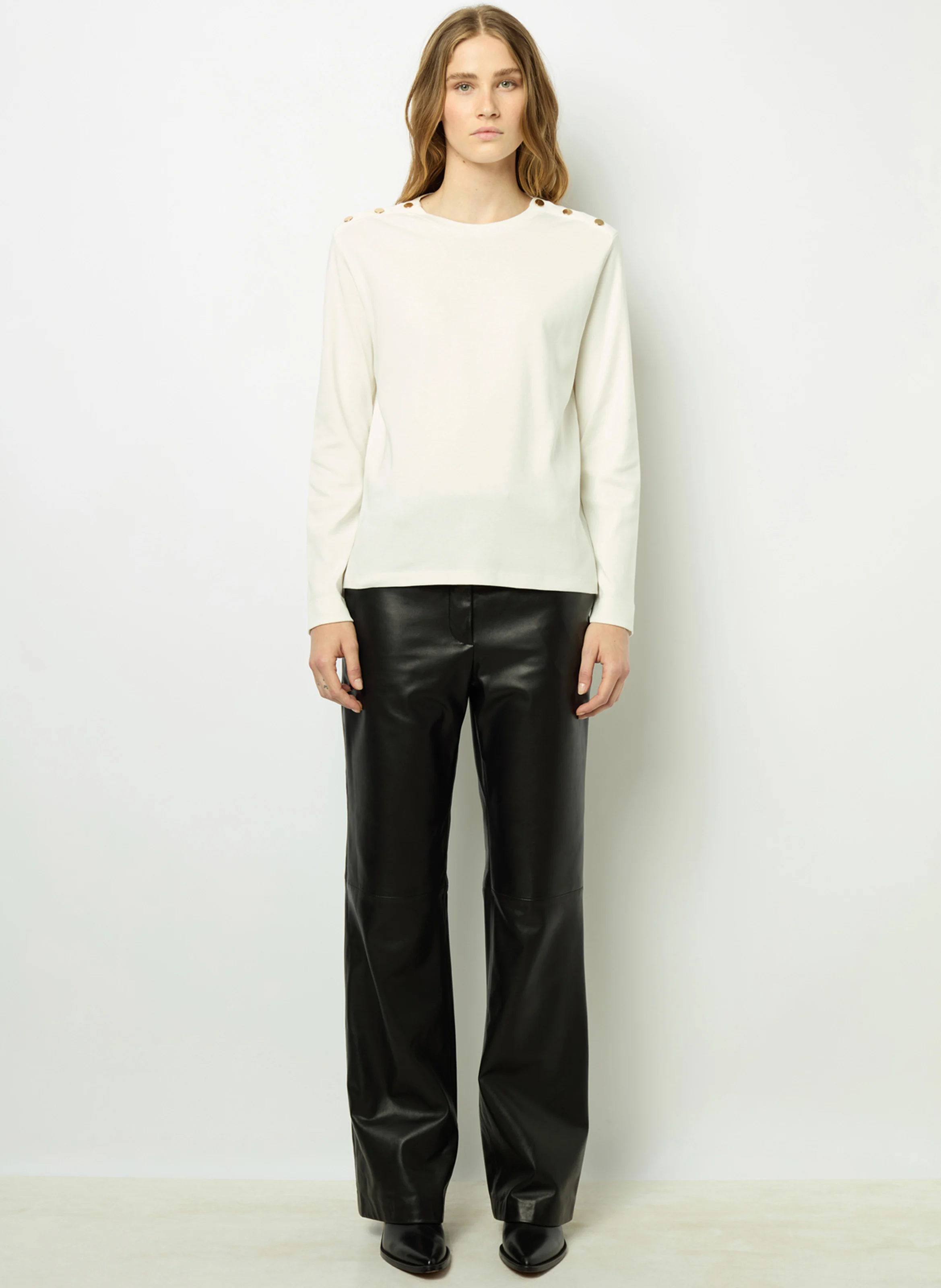 AUDELIE - Pull droit boutonné en coton | Blanc
