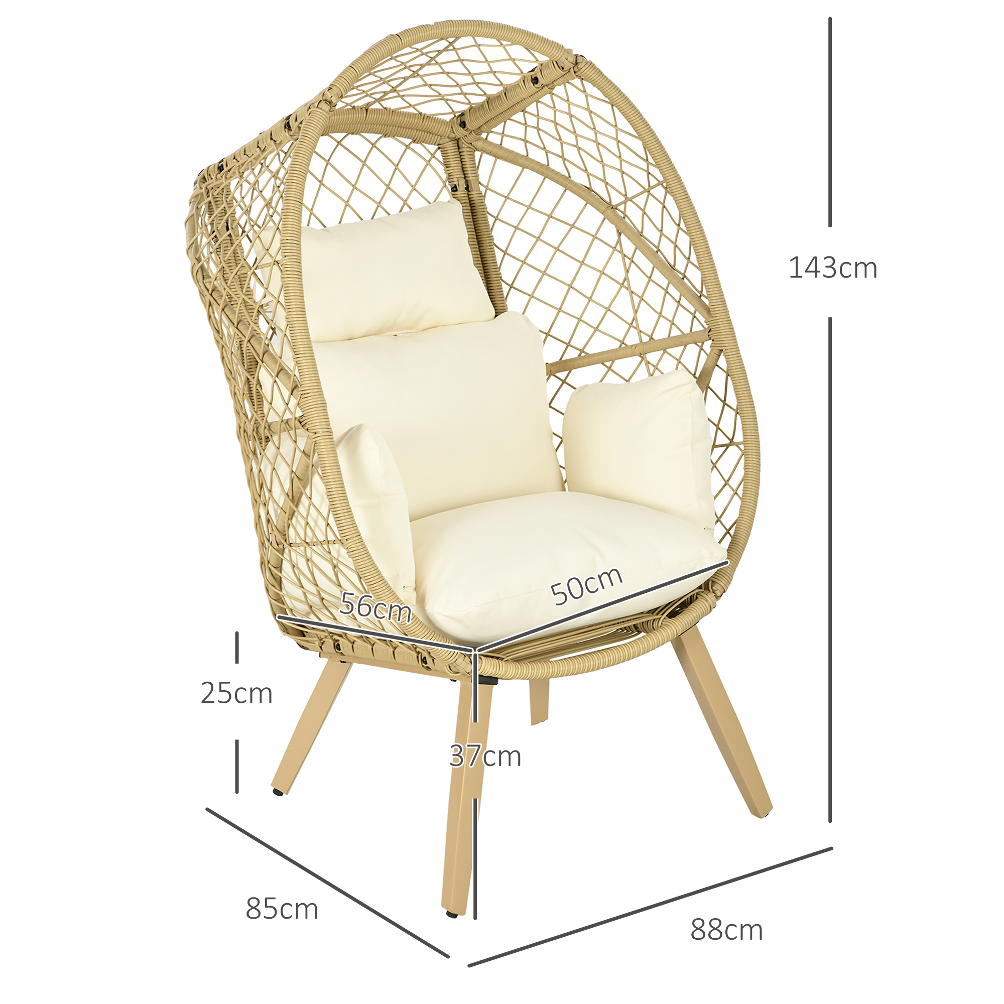 Cadeira Outsunny em rattan natural e creme