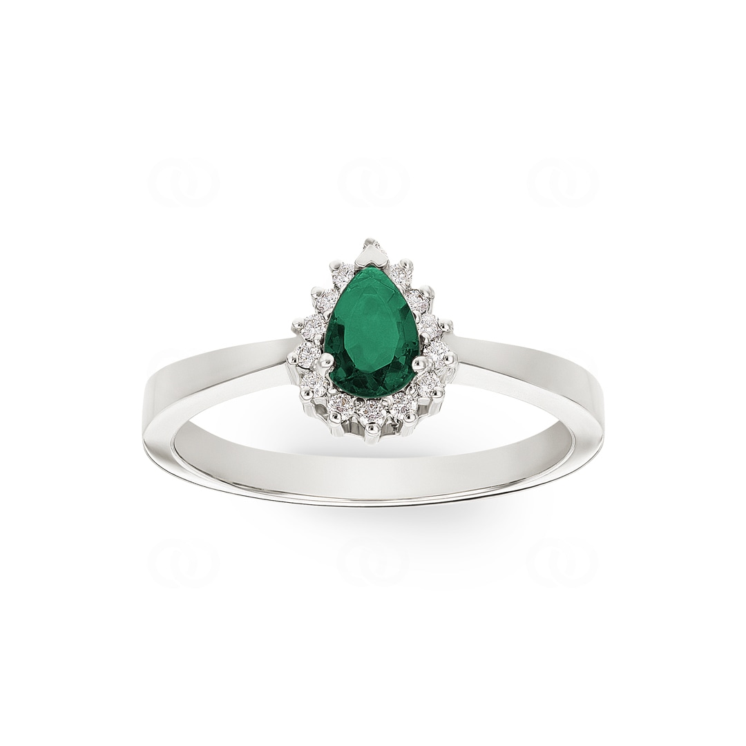 Damenring 750/18 K Weissgold mit Diamanten 0.11 ct H/si & Smaragd 0.34 ct