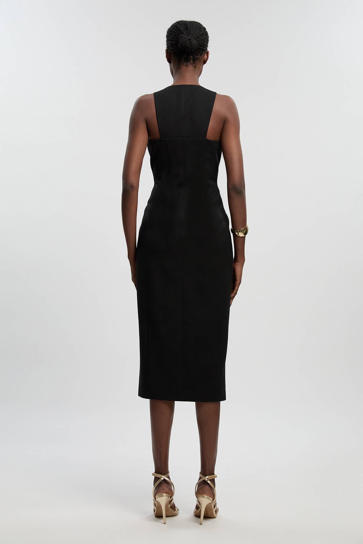KarenMillen Robe Midi Moulante Texturée À Col V Et Détails Boutons