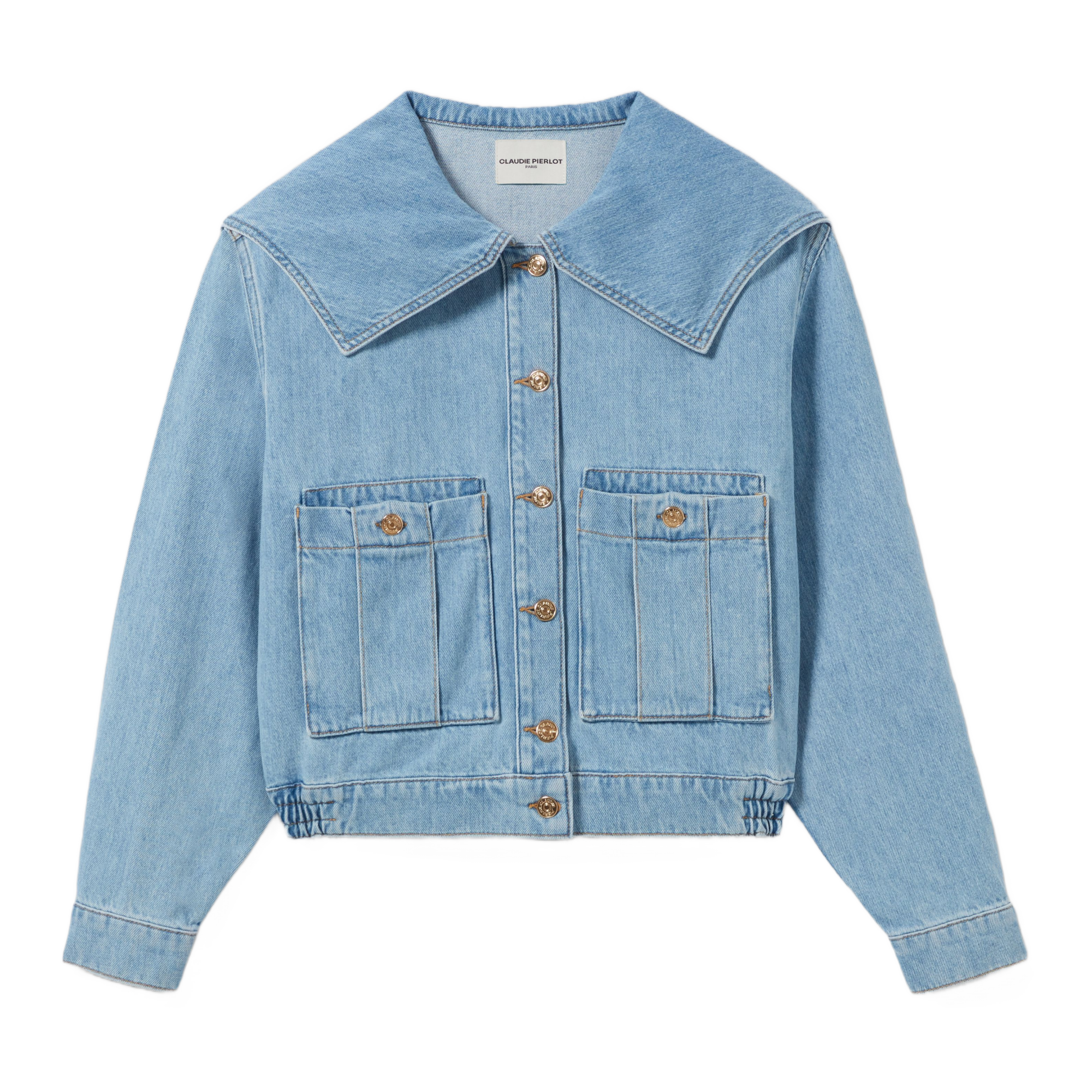 Veste denim col large en coton | Bleu