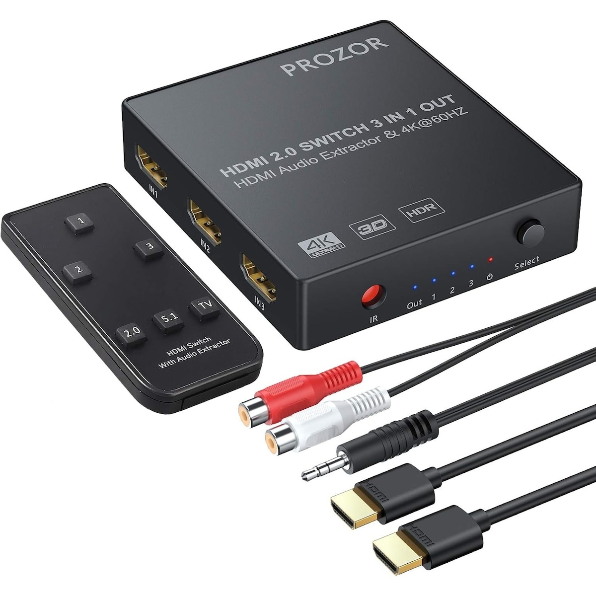 NÖRDIC HDMI-svitsj 3 til 1 4K30Hz 3D PIP med lydavtrekk 1xOptisk toslink 1x stereo 3,5mm