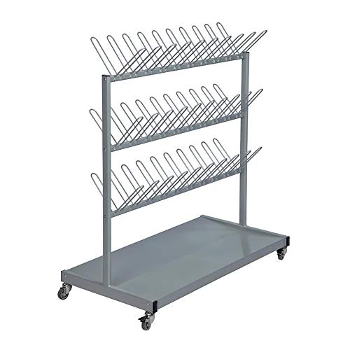 Stiefelwagen Schuhregal fahrbar - für 54 Schuhe (27 Paar), BxTxH 870 x 540 x 1.200 mm, grau lackiert