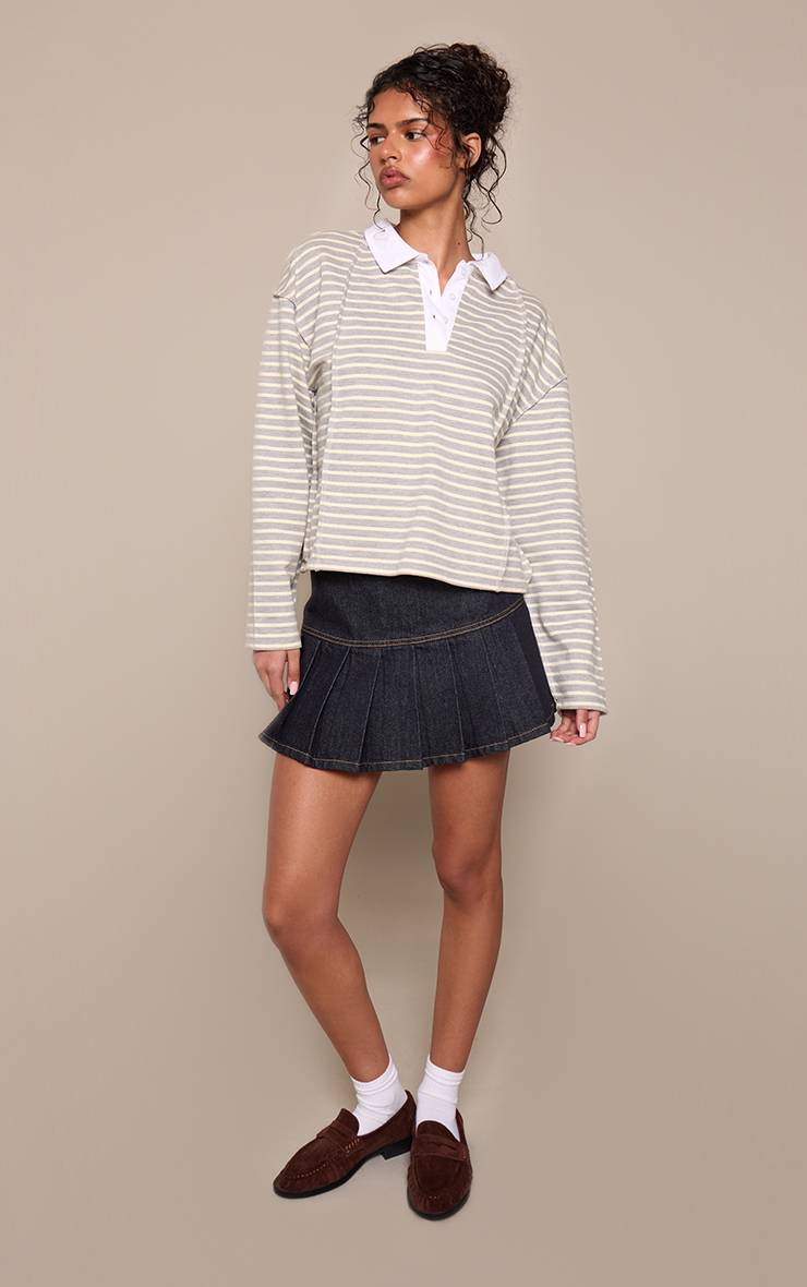 Raw Indigo Wash Mini-jupe Plissée En Denim Indigo Brut Taille Mi-haute