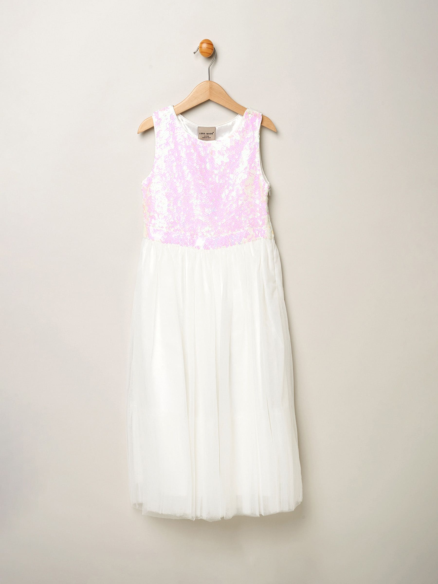 Miss Sequin Bow Tulle Skirt White Dress
