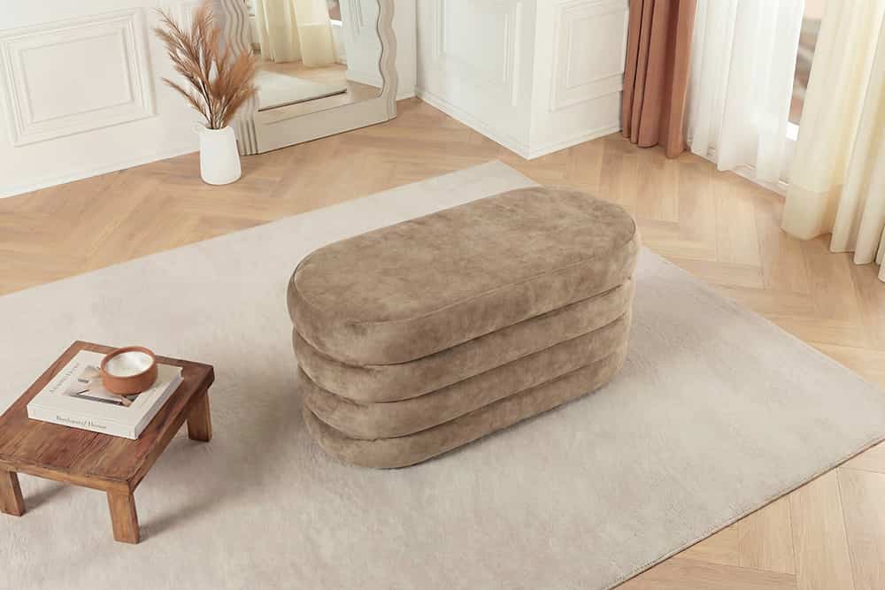 Extravagante Polsterbank VOGUE 85cm champagner Samt Sitzbank mit Stauraum