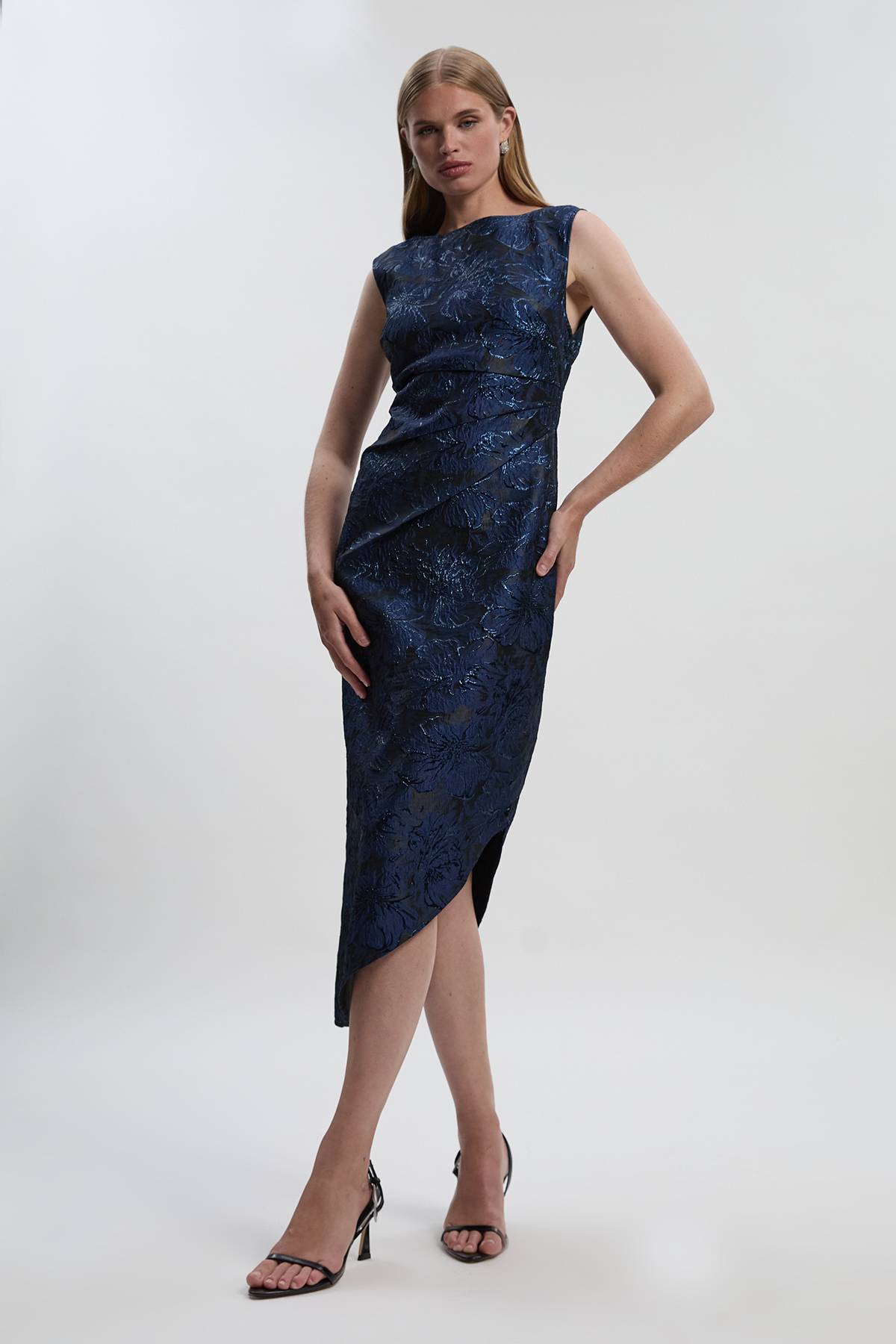 KarenMillen Robe Crayon Asymétrique en Jacquard Texturé Fleuri