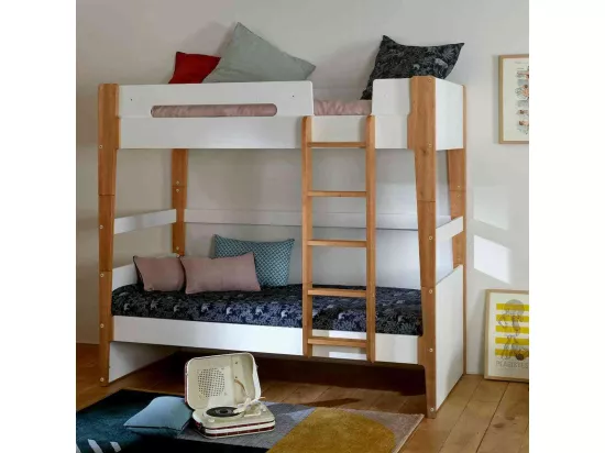Lit superposé modulable 90x190 cm bois massif blanc et bois ROMY
