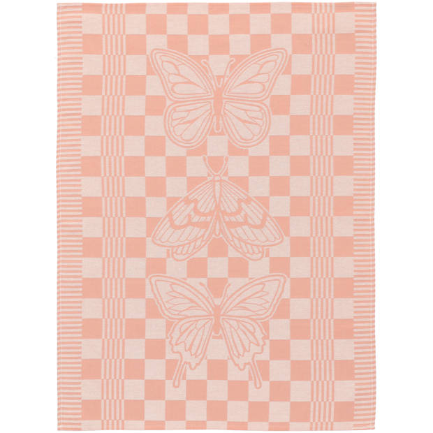 Blokker Theedoek Checker & Vlinder - 50x70 cm - Roze