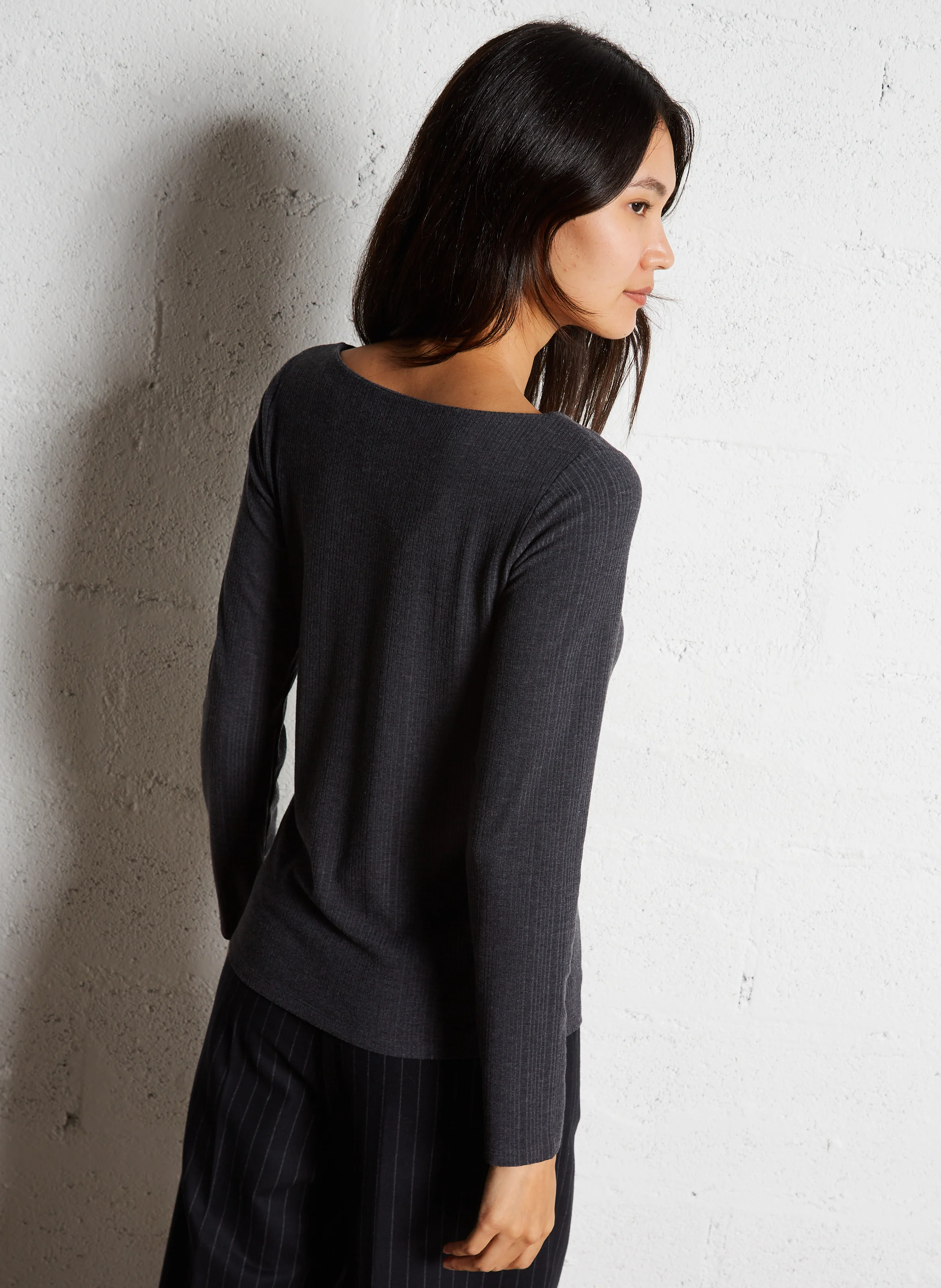 Tee-shirt droit col bateau | Gris