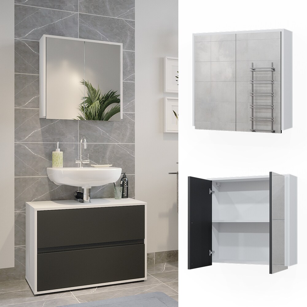Vicco Spiegelschrank Maltin Weiß Anthrazit 60 x 60 cm Badezimmer