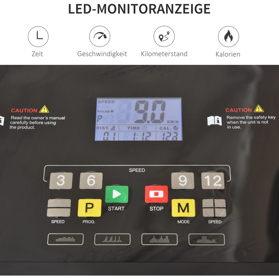 HOMCOM Laufband Training für Zuhause, Tassenhalterungen und Handyhalter schwarz, Grau
