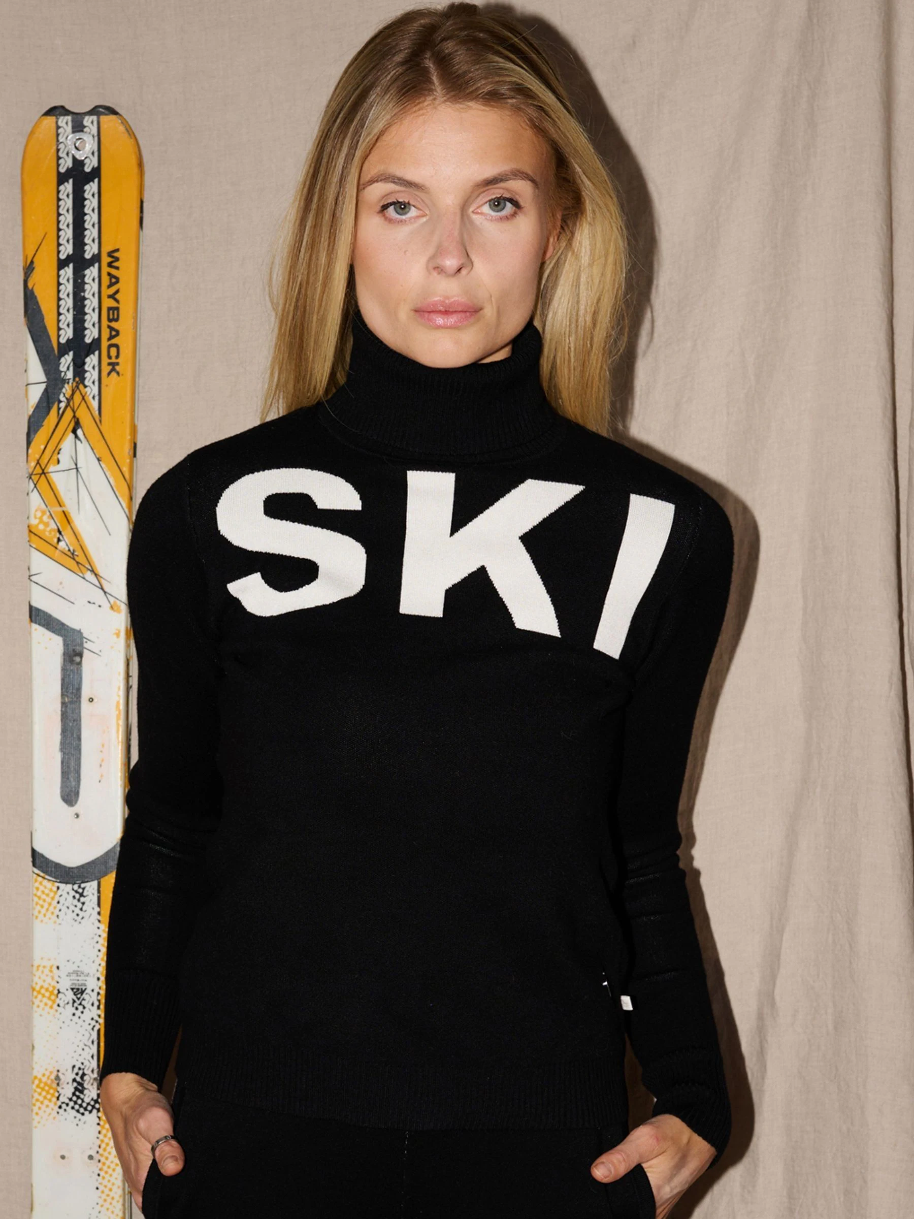 Zwart - The Little Tailor Ski Text Slim Fit Christmas Jumper