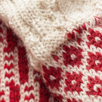 Socke Jacquard lang, Ecru-Rot
