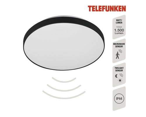 Telefunken LED Sensor Plafondlamp IP44 16W 1500 lm 4000K Ø 29 cm wit/zwart