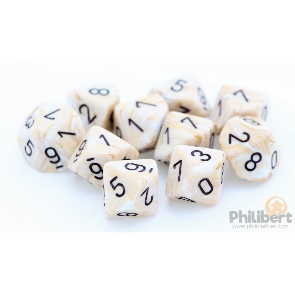 Set de 10 Dés 10 Faces Chessex : Marble