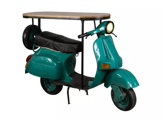 Barre porte-bouteilles moto vespa en métal et bois bleu 185x66x115h