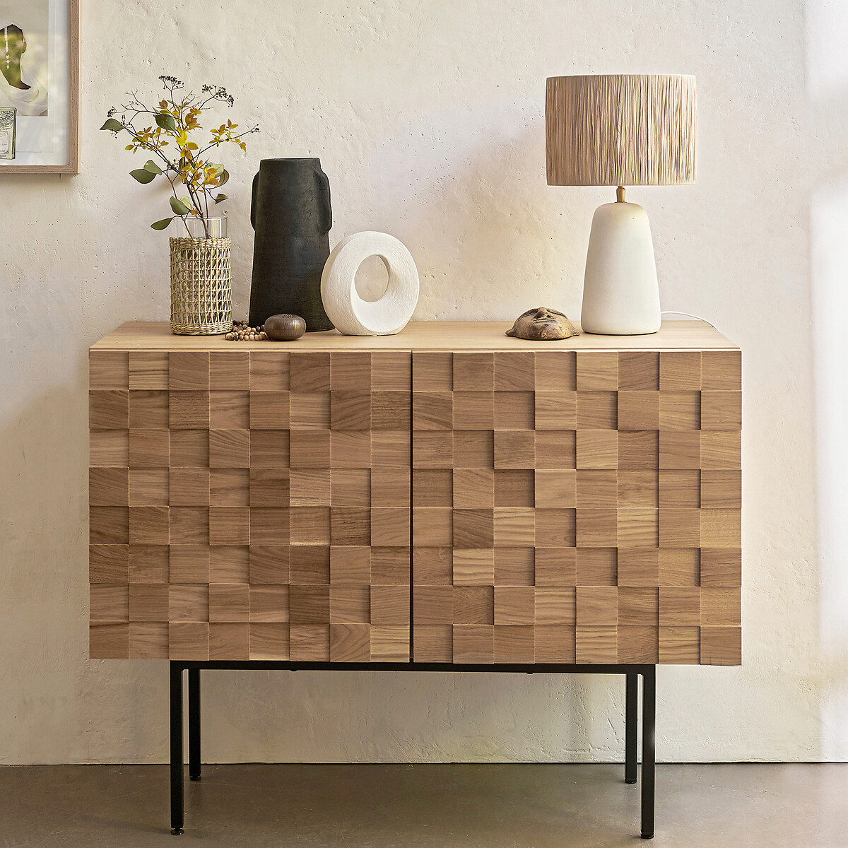 LA REDOUTE INTERIEURS<br>Candeeiro de mesa em terracota e ráfia, Neven
