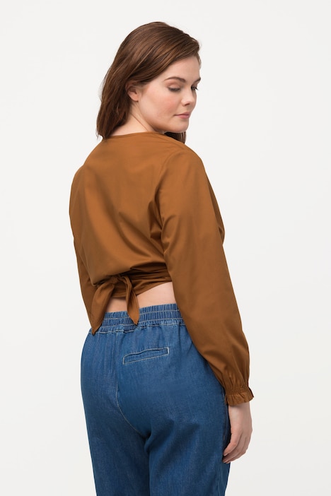 Wickelbluse, kurz, V-Ausschnitt, Langarm, Biobaumwolle