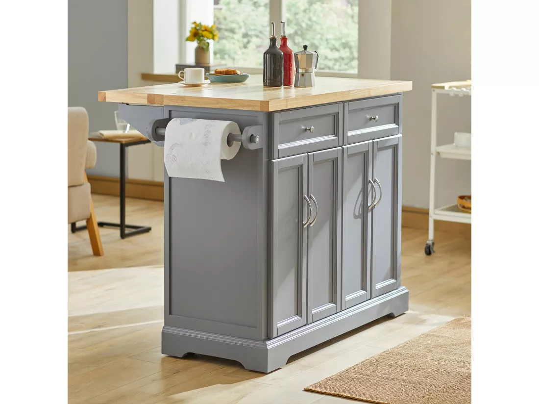 îlot de Cuisine Desserte sur roulettes Meuble de Cuisine avec Plans de Travail Rabattable, FKW71-HG