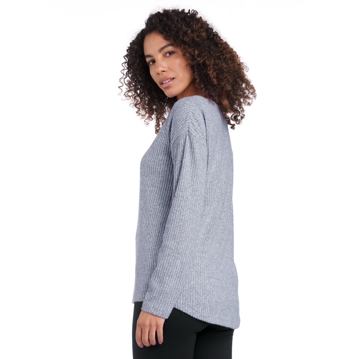 Gina Damen Langarmshirt mit Rippstruktur blaugrau