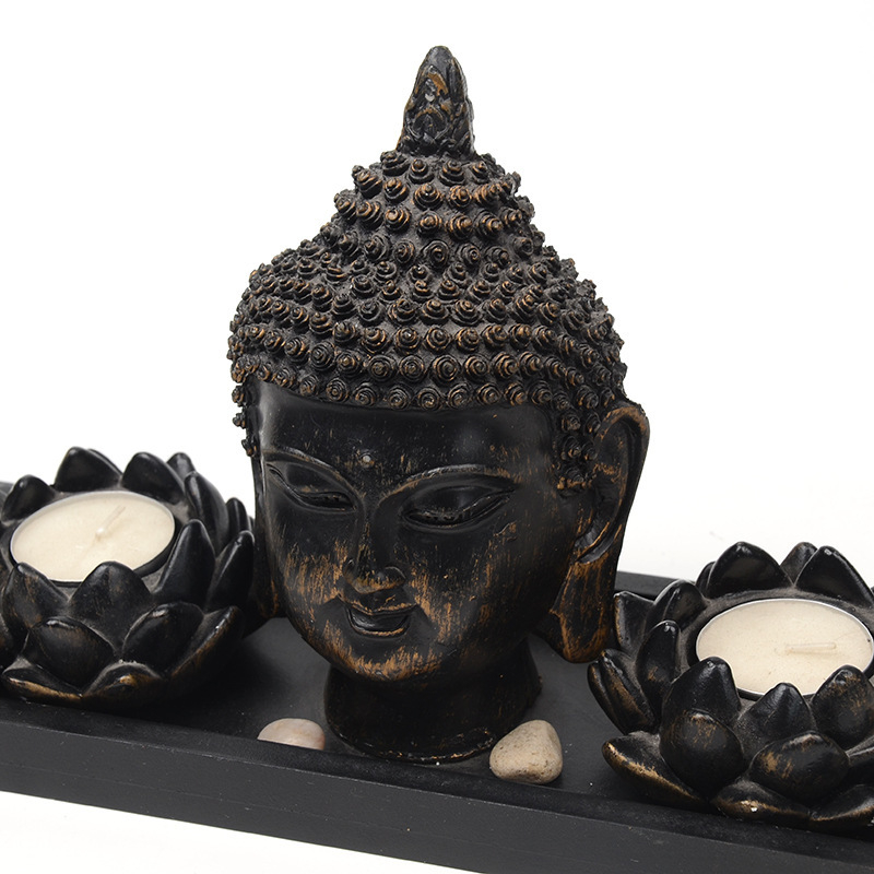 (7-tlg. Set) Buddha Zen Garten Home Deko mit Lotus Blumen Teelicht Halter