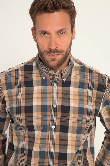 Karohemd, Langarm, Buttondown-Kragen, Modern Fit, sand | Ulla Popken