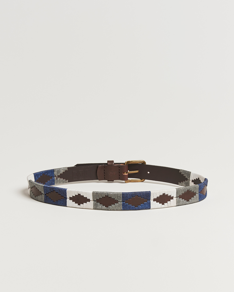 Pampeano Roca Hand Stitched Classic Leather Belt 3,5cm Blue/Grey/White