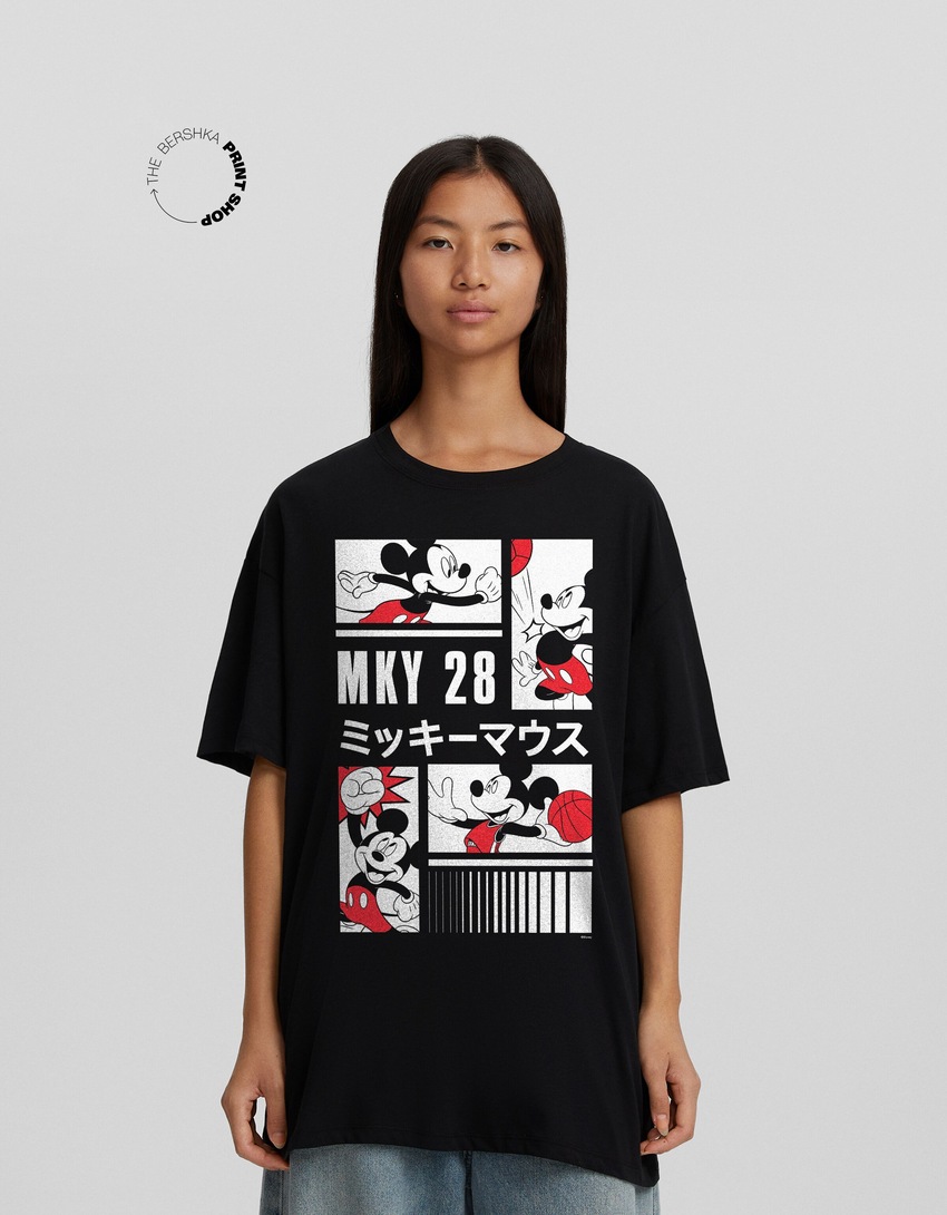 Camiseta de manga curta oversized com estampa do Mickey Mouse