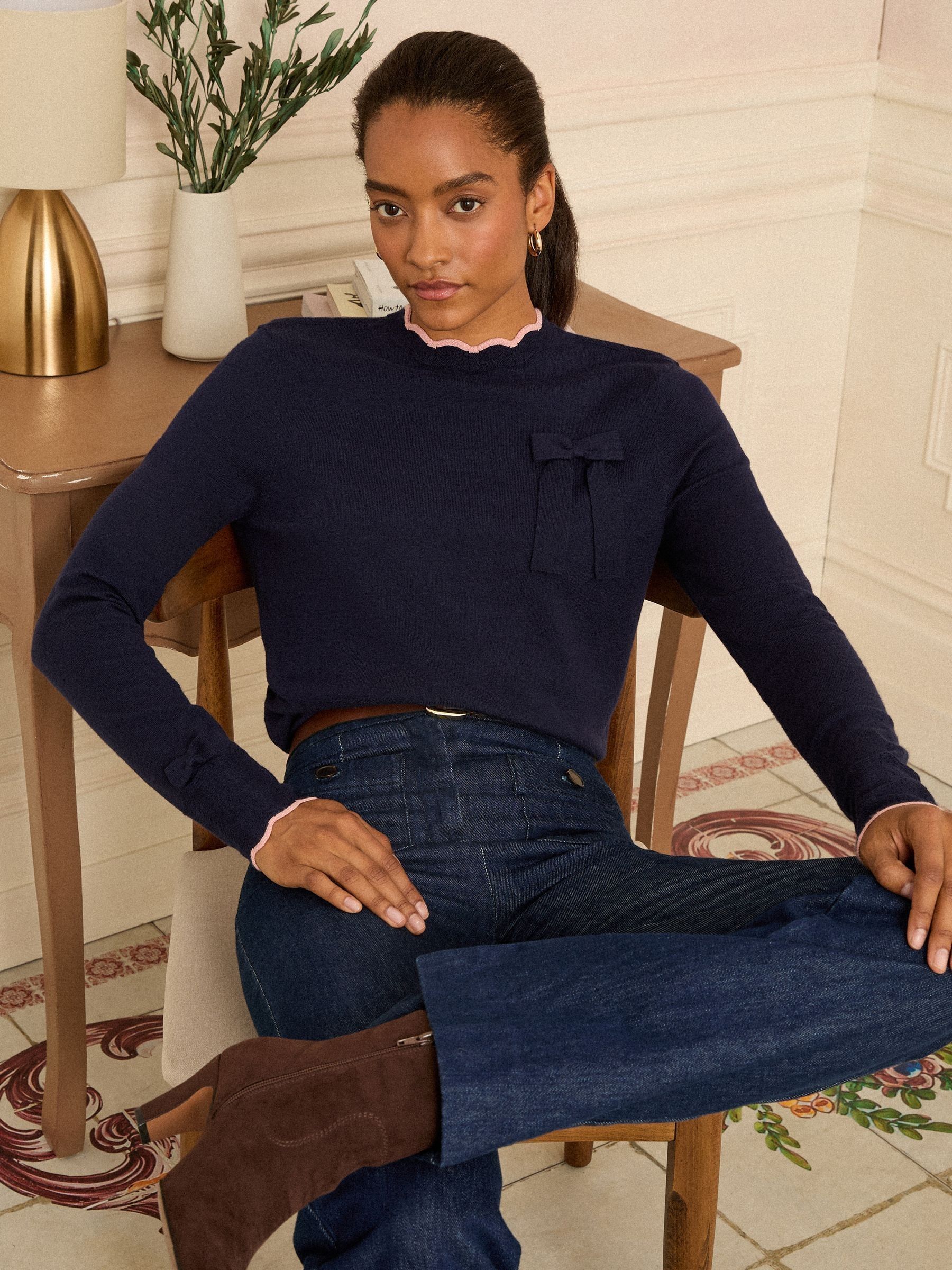 Marineblauwe strik - Love & Roses Fine Gauge Knitted Jumper